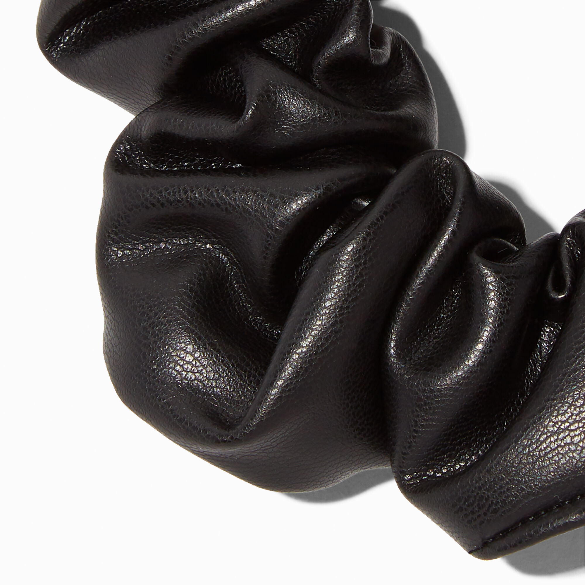 Medium Black Faux Leather Hair Scrunchie,