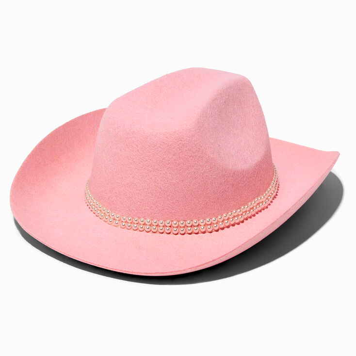 Chapeau de cowboy rose tendre et perles d&#39;imitation,