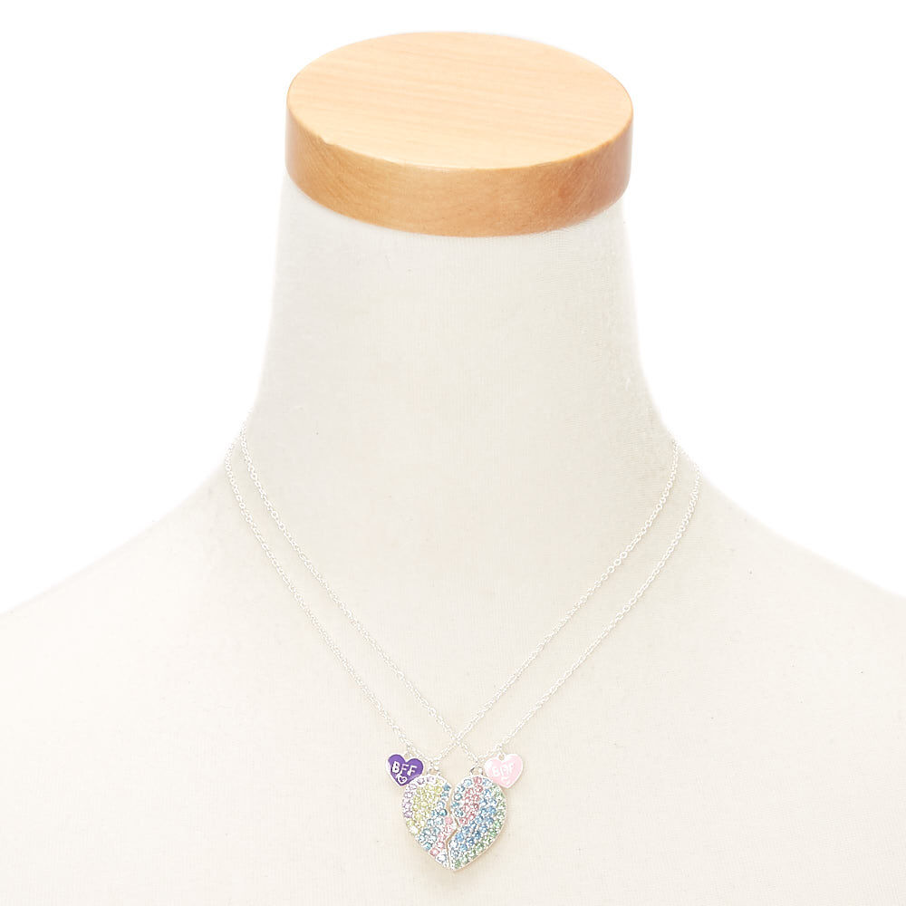 Best Friends Pastel Rainbow Heart Pendant Necklaces - 2 Pack,