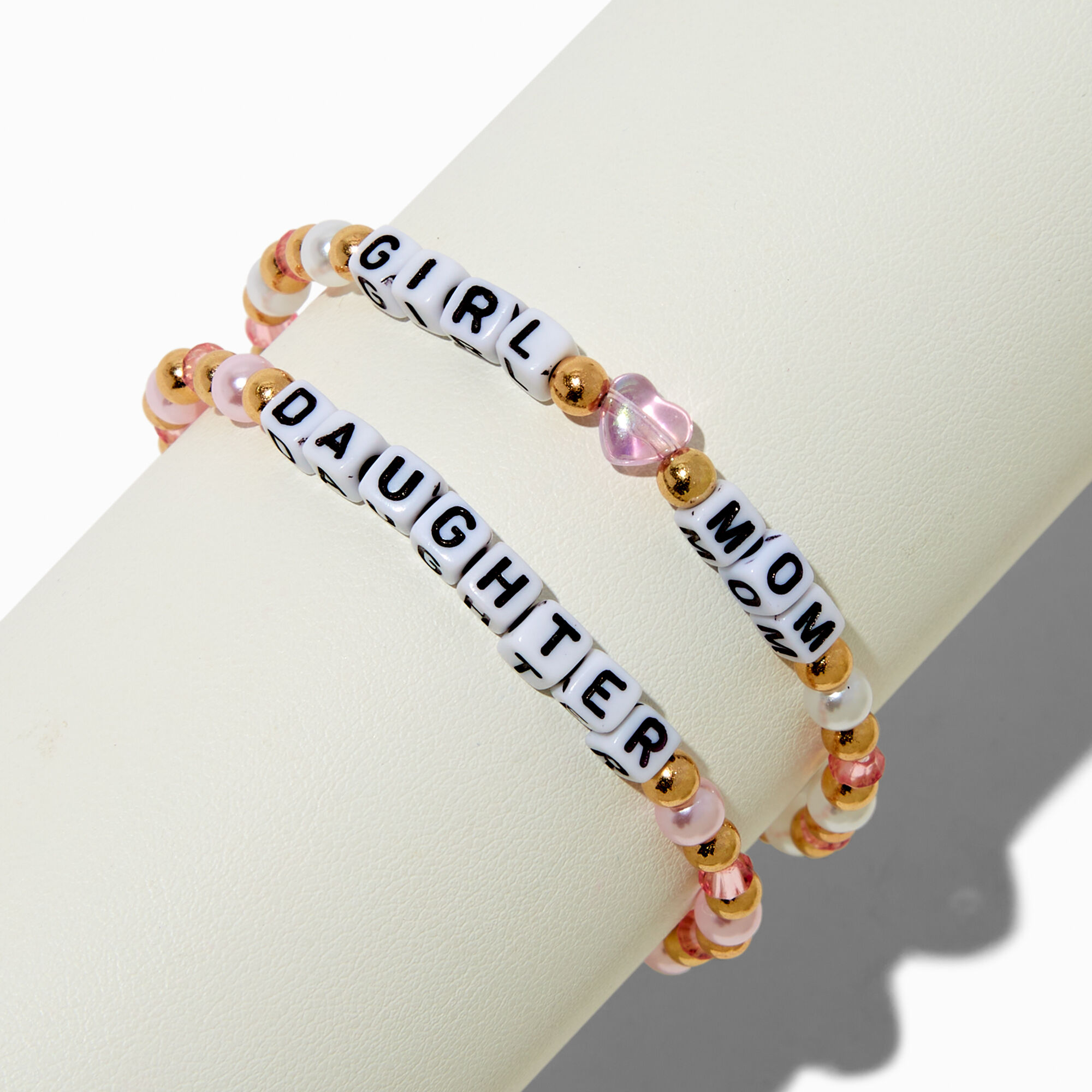 Best Friends Beaded "Girl Mom" & "Daughter" Stretch Bracelets - 2 Pack,