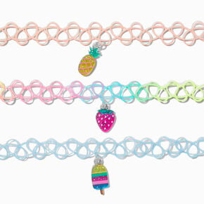 Claire&#39;s Club Summer Fruit Tattoo Choker Necklaces - 3 Pack,