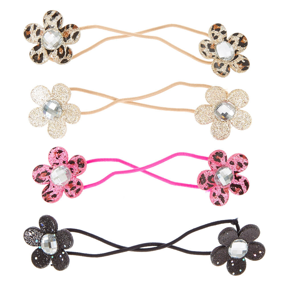 Claire s Club Cat s Meow Glitter Flower Hair Bobbles