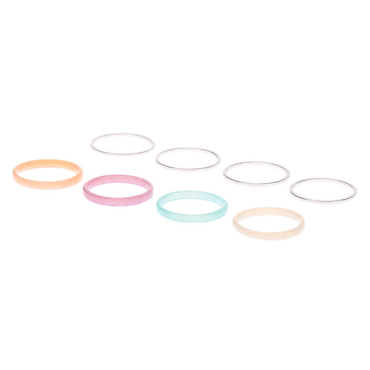 Silver Resin Pastel Rings - 8 Pack,