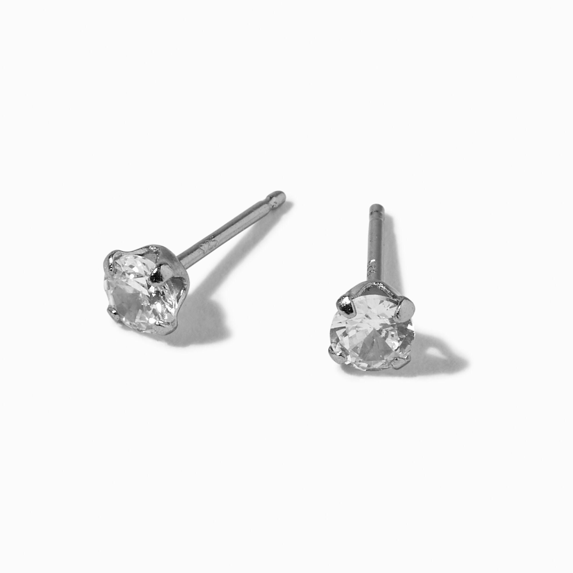 View C Luxe By Claires Platinum Plated Cubic Zirconia 4MM Round Stud Earrings Silver information