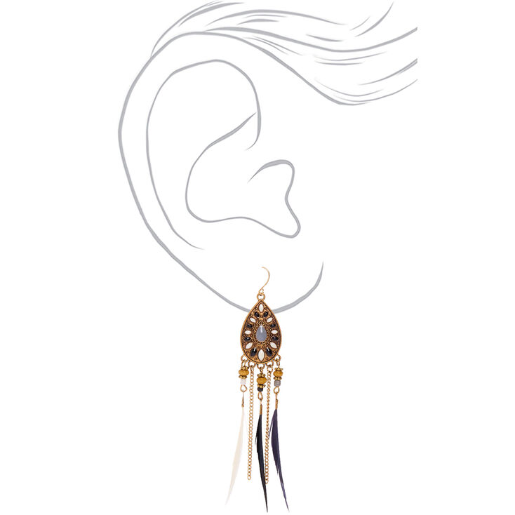 Gold 4&quot; Feather Drop Earrings,