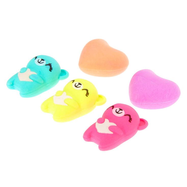 Sugar the Bear Rainbow Heart Erasers - 5 Pack,