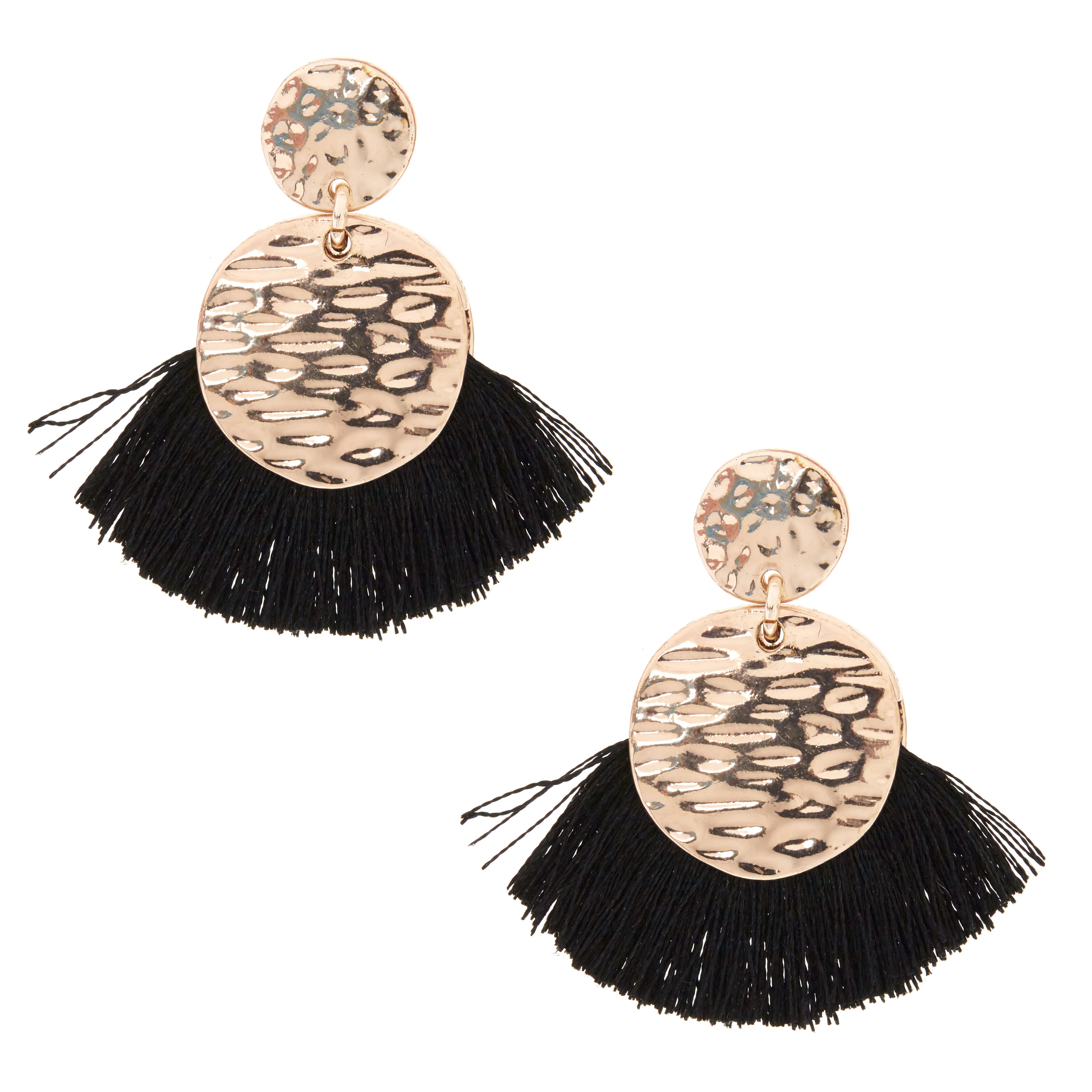 Black Tassel Drop Earrings,