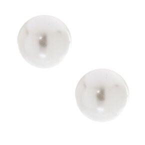 8MM Sterling Silver White Pearl Stud Earrings,