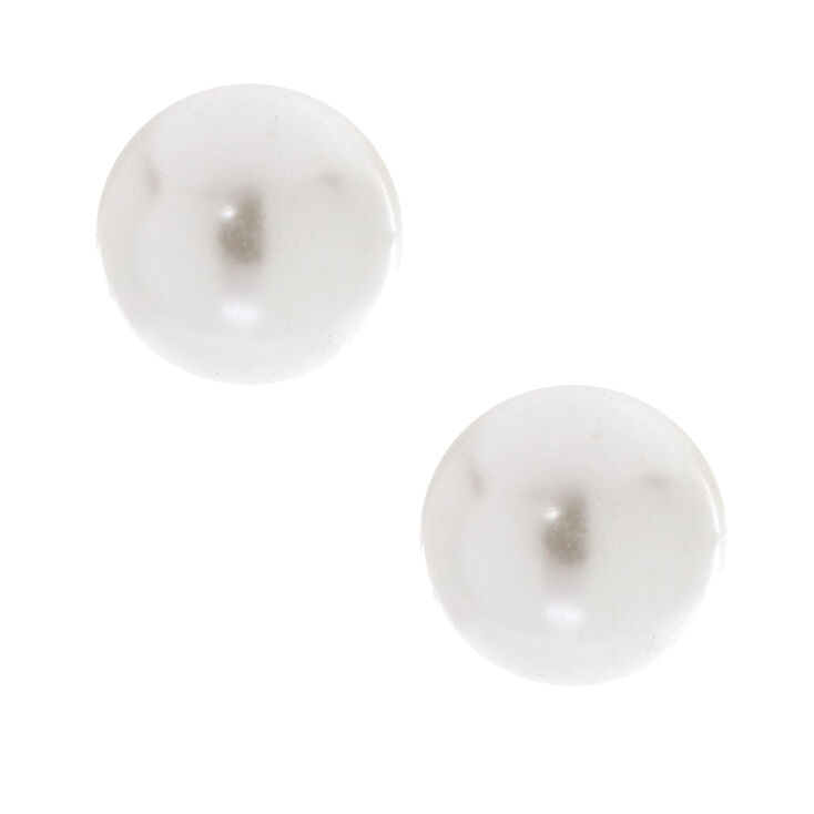 C LUXE by Claire&#39;s Sterling Silver 8mm White Pearl Stud Earrings,