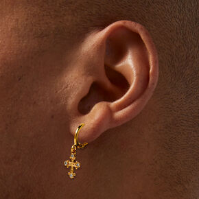 C LUXE by Claire&#39;s 18kt Gold Plated Cubic Zirconia Ornate Cross Hoop Earrings,