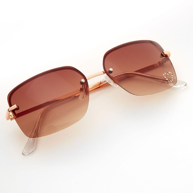 Amber Studded Heart Rectangle Sunglasses - Pink,