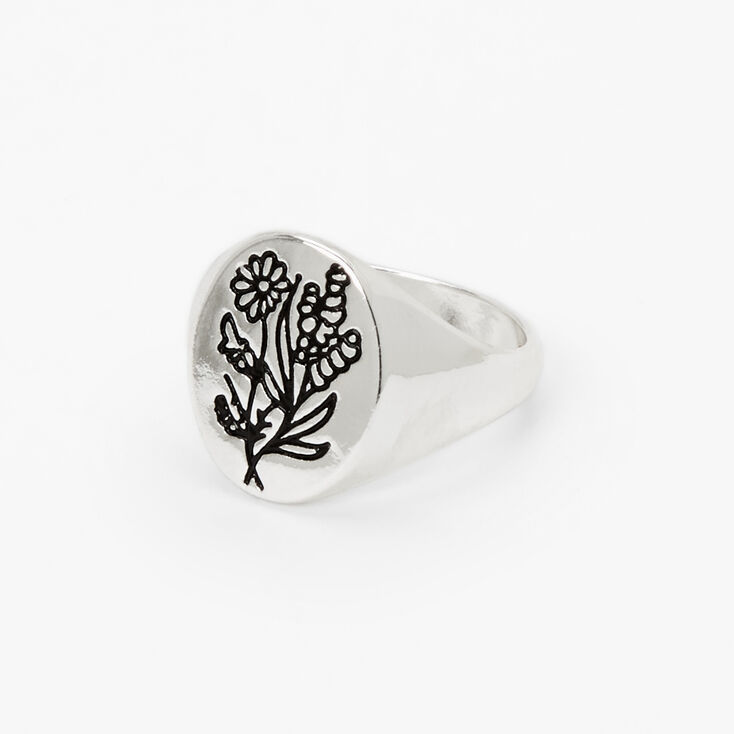 Silver Etched Flower Ring,