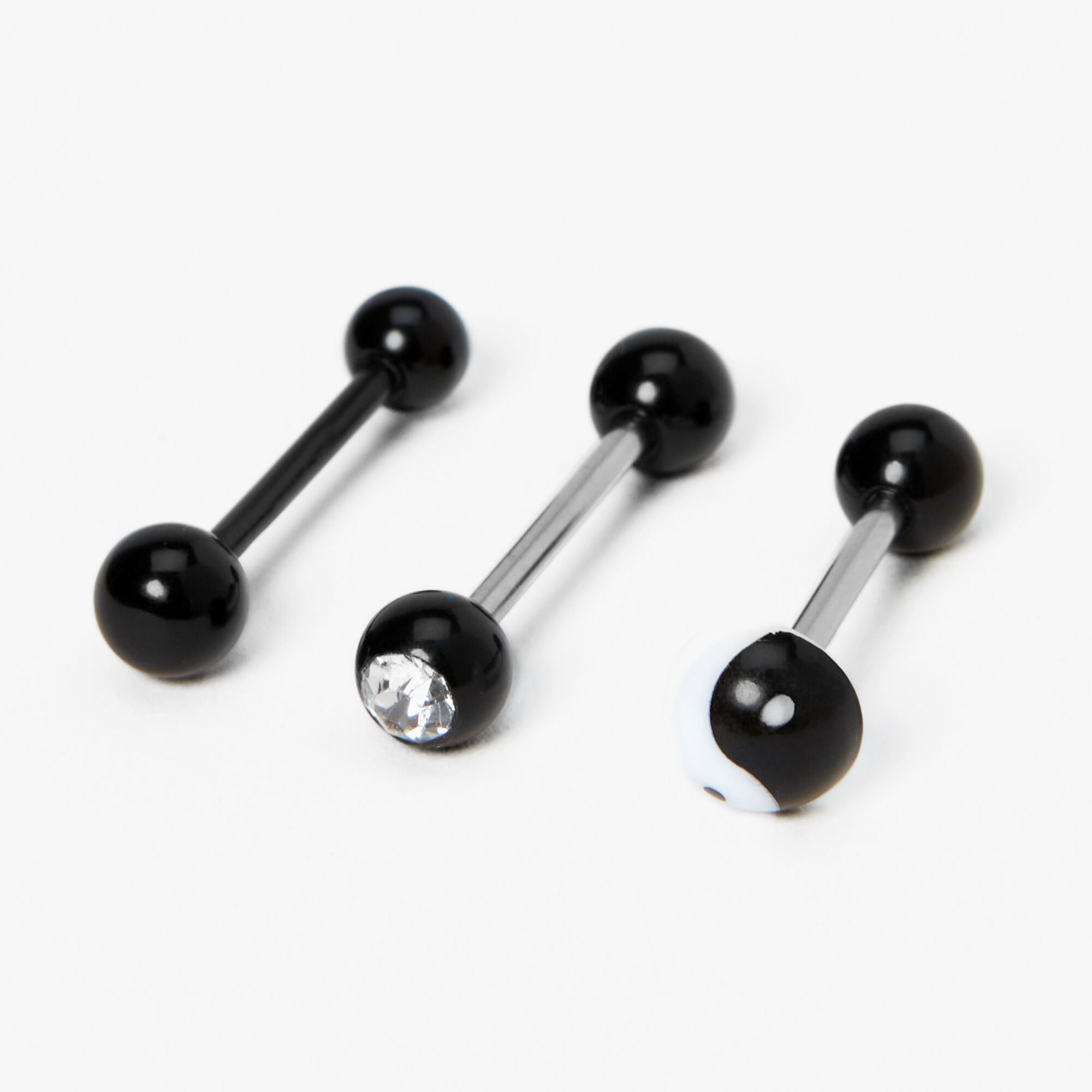 Black Yin Yang 14G Barbell Tongue Rings 3 Pack Claire s US