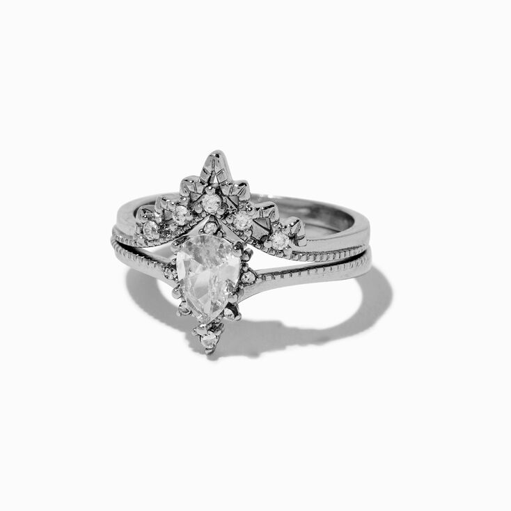 Silver-tone Cubic Zirconia Vintage-Inspired Stack - 2 Pack ,