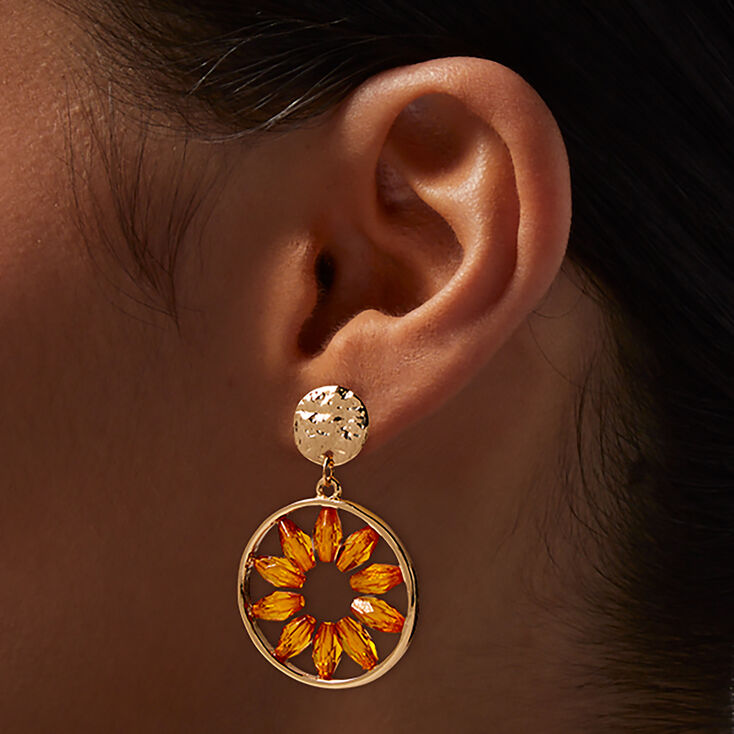 Pendantes 2,5&nbsp;cm couleur dor&eacute;e fleurs perl&eacute;es orange,