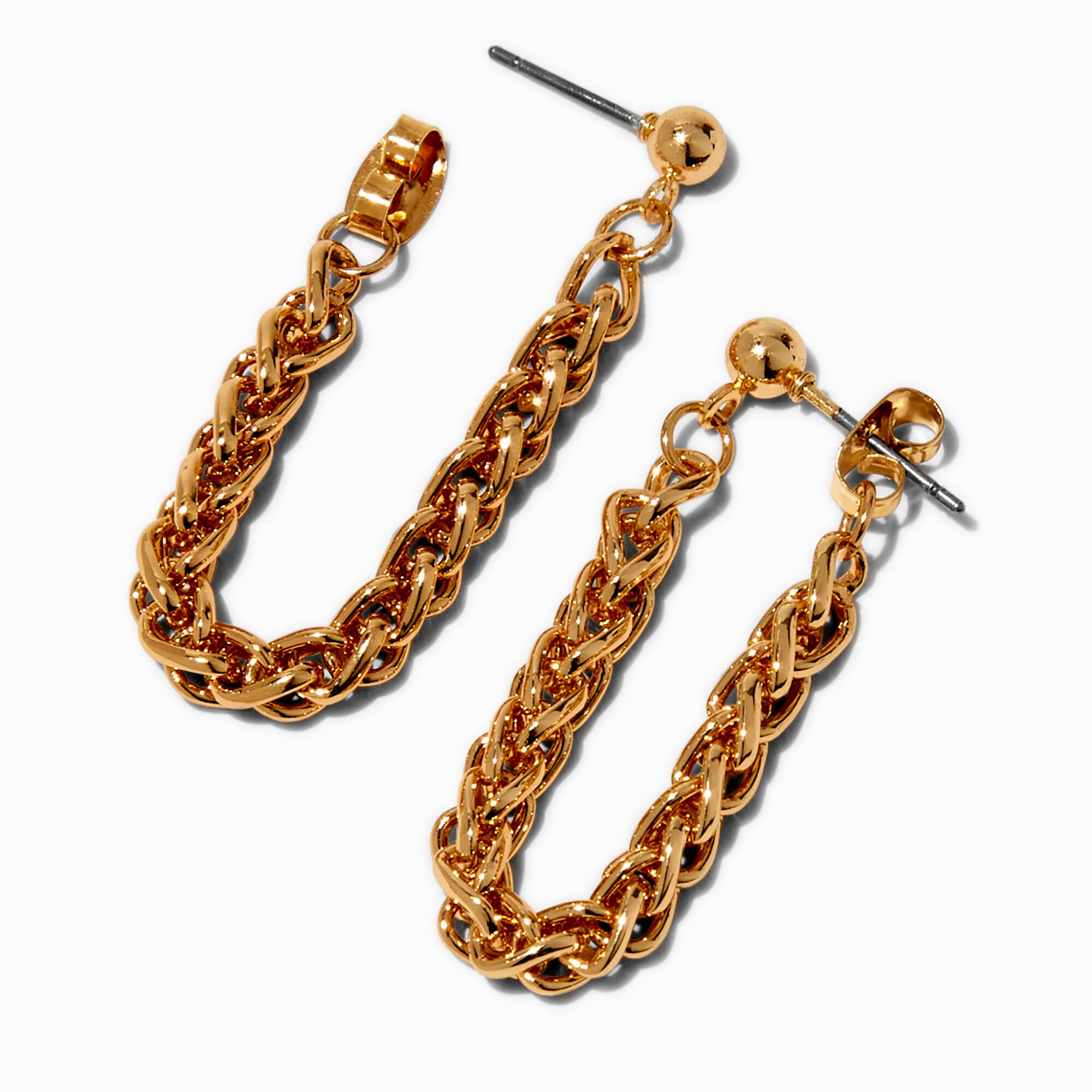 Gold-tone Curb Chain Ear Connector Earrings,