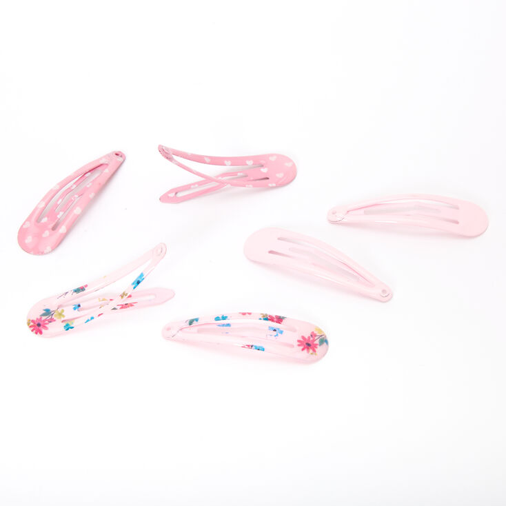 Claire's Barrettes clic clac cœur florales Claire’s Club - Rose, lot de 6