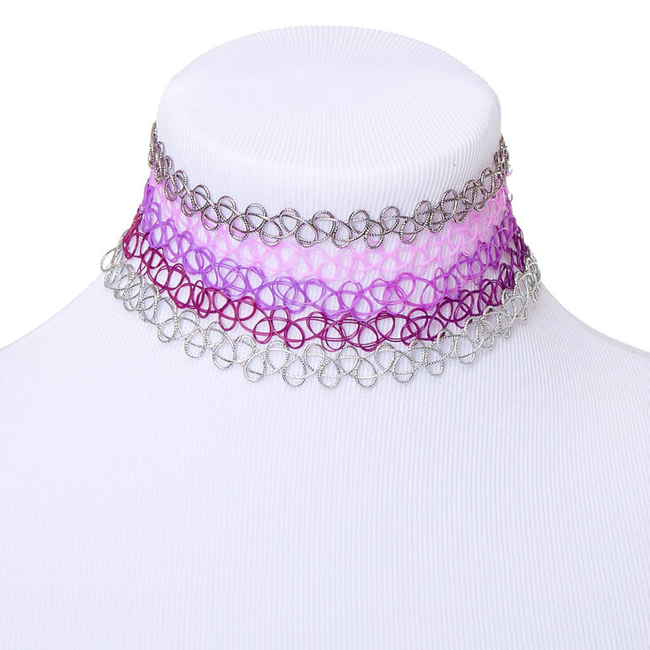 Tattoo Choker Necklaces - Purple, 5 Pack,
