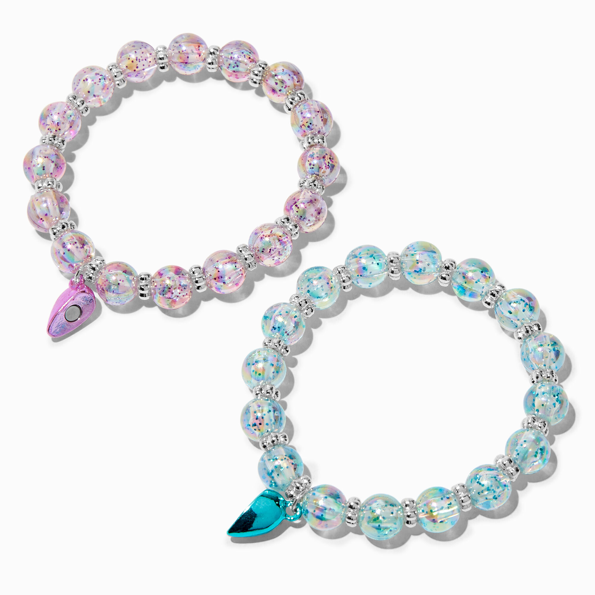 View Claires Best Friends Split Heart Glitter Beaded Bracelets 2 Pack Blue information