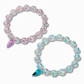 Best Friends Split Heart Glitter Beaded Bracelets - 2 Pack,