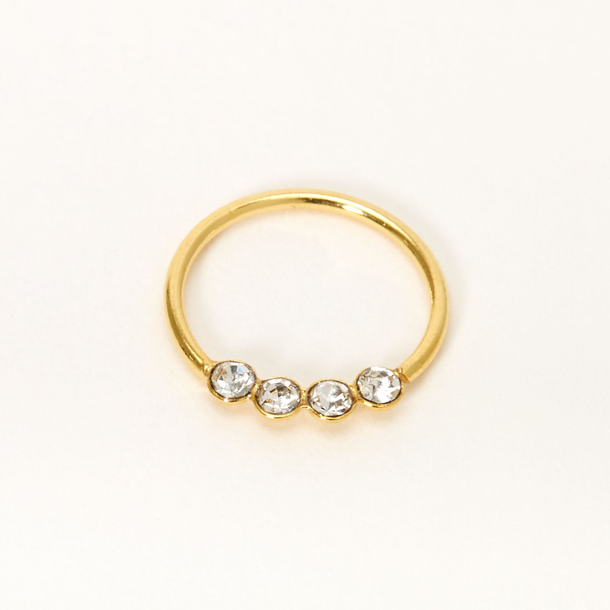 22G Gold-tone Sterling Silver Four Crystal Hoop Nose Ring,