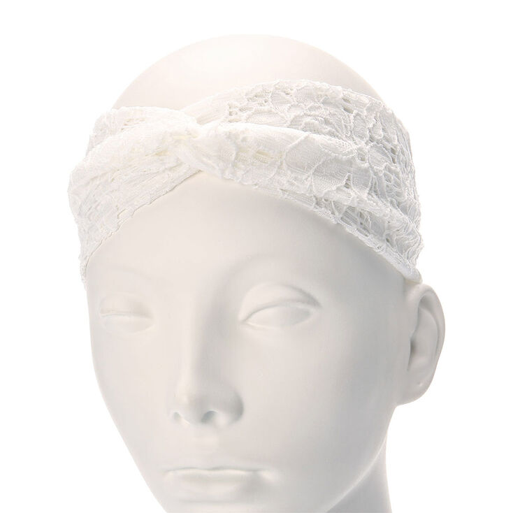 Bandeau fleuri en dentelle blanche torsad&eacute;e,