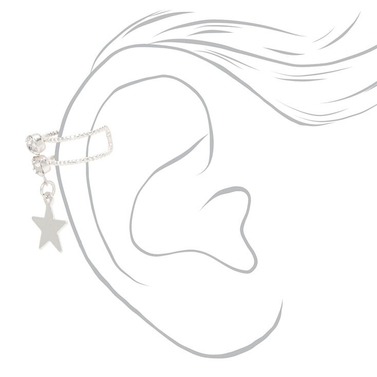 Silver Crystal Star Charm Ear Cuff,
