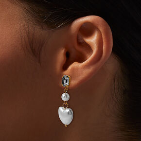 Pearl Heart Linear Drop Earrings,