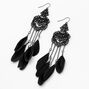 Black 5&quot; Crystal Filigree Feather Drop Earrings,