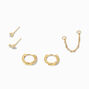 C LUXE by Claire&#39;s 18k Yellow Gold Plated Iridescent Hoop Connector Chain Star Stud Earring Set - 5 Pack,