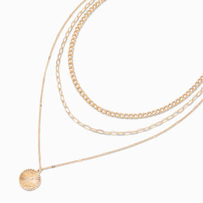Gold-tone Twisted Medallion Multi-Strand Chain Necklace,
