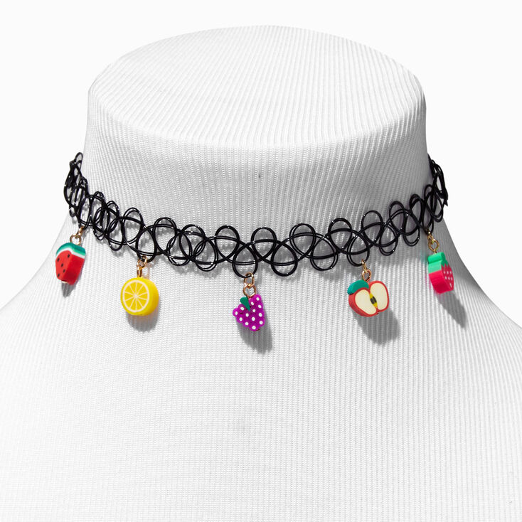 Fruit Charms Black Tattoo Choker Necklace,