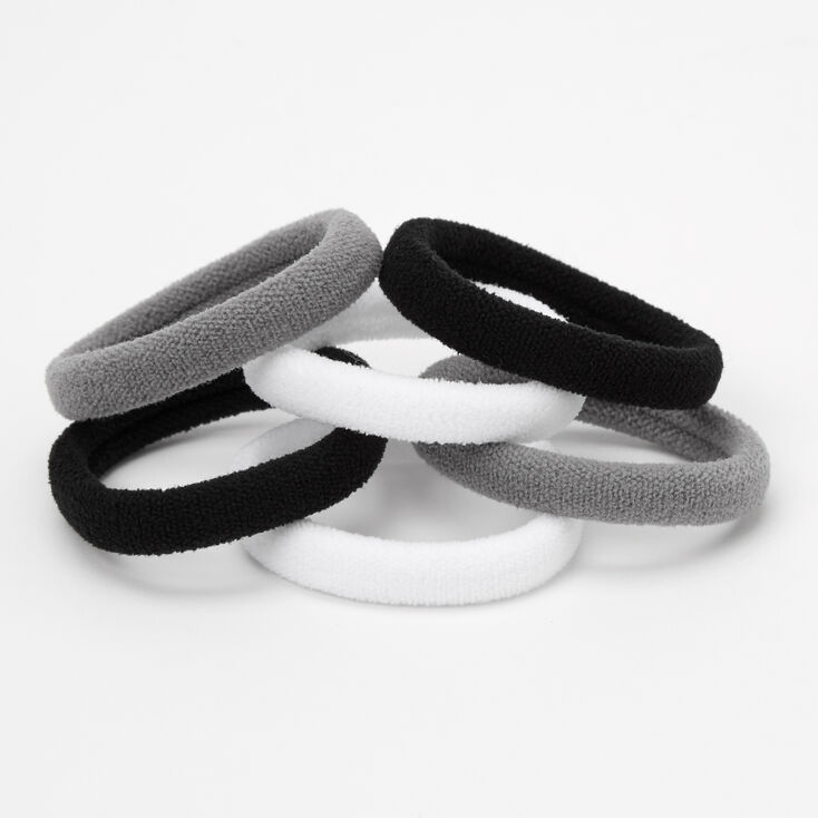 Black, Gray, &amp; White Plush Rolled Hair Ties - 6 Pack,