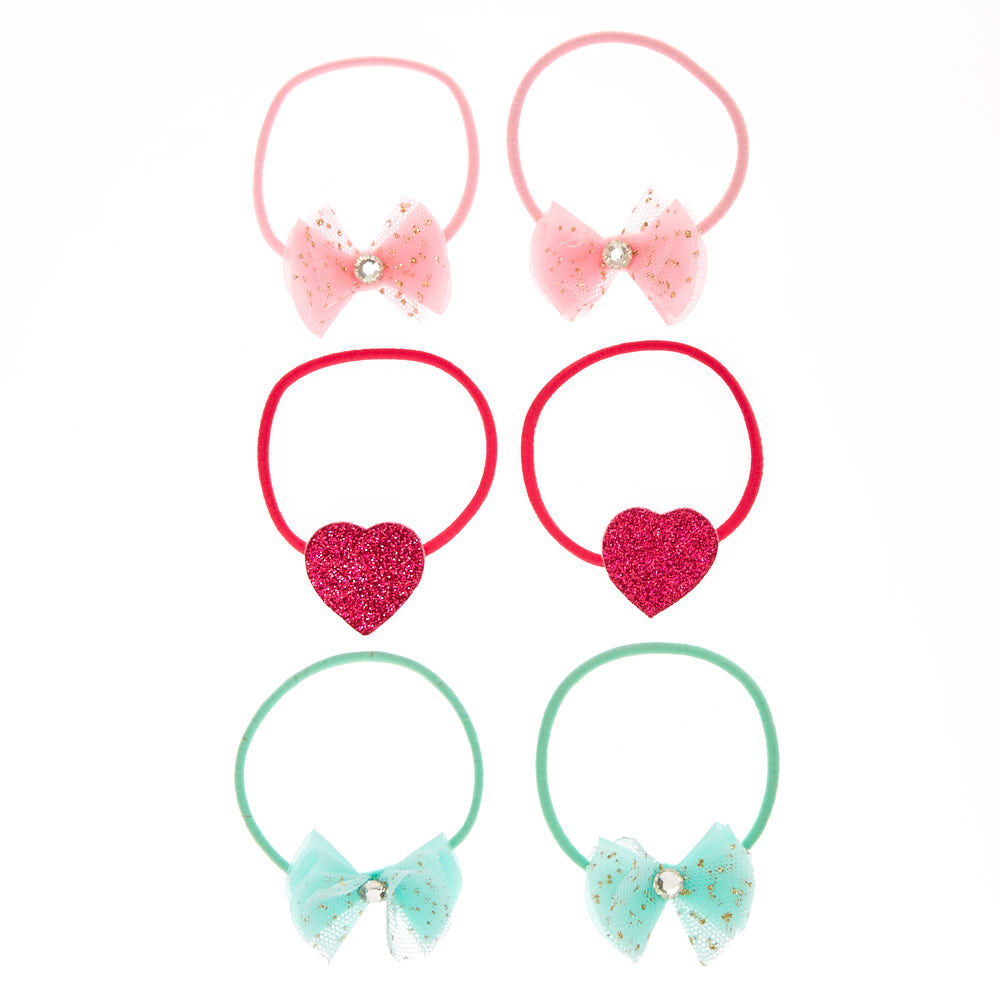 Kids 6 Pack Chiffon Bow Heart Hair Bobbles,