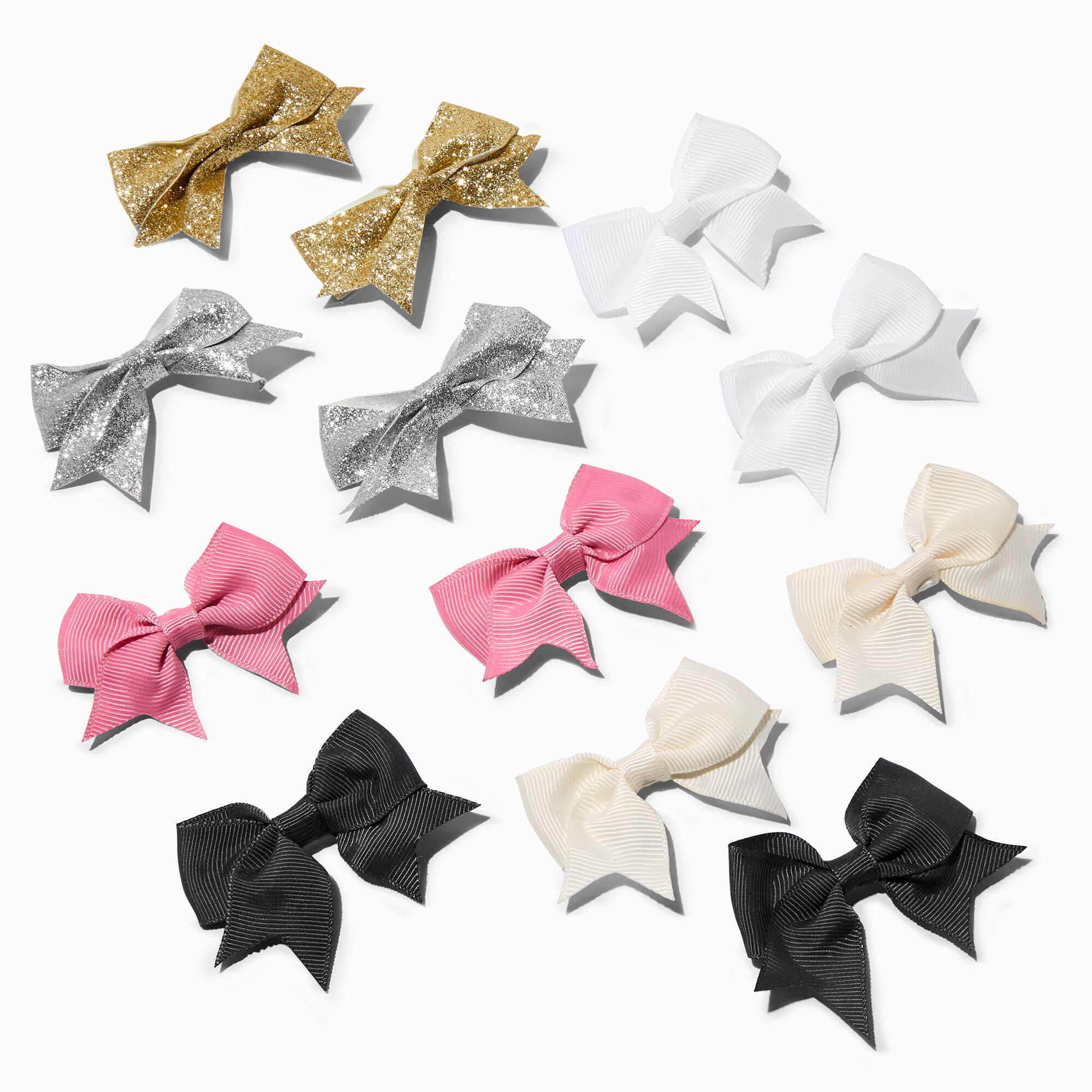 View Claires Club Neutral Glitter Hair Bow Clips 12 Pack information