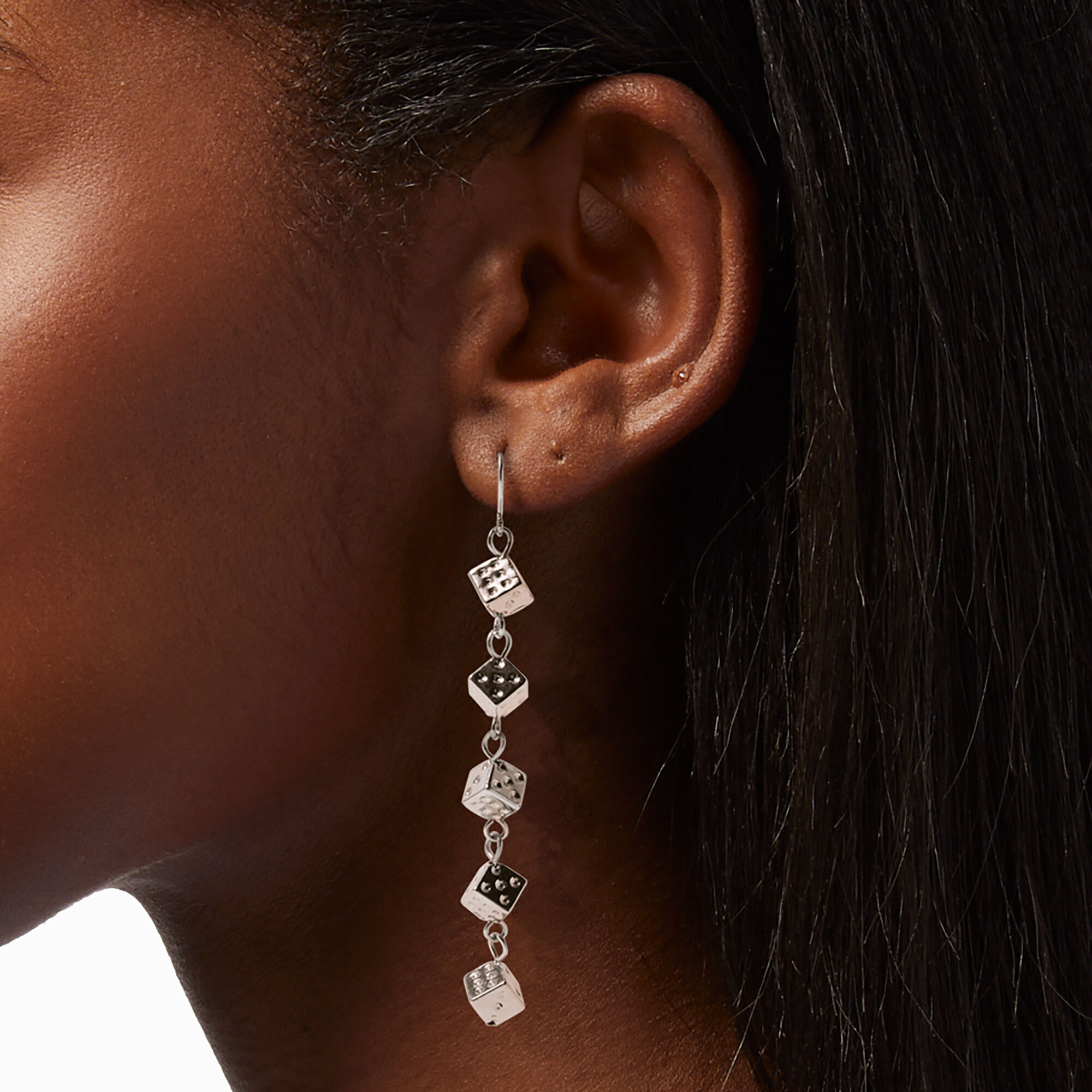 Silver 3 Linear Dice Drop Earrings