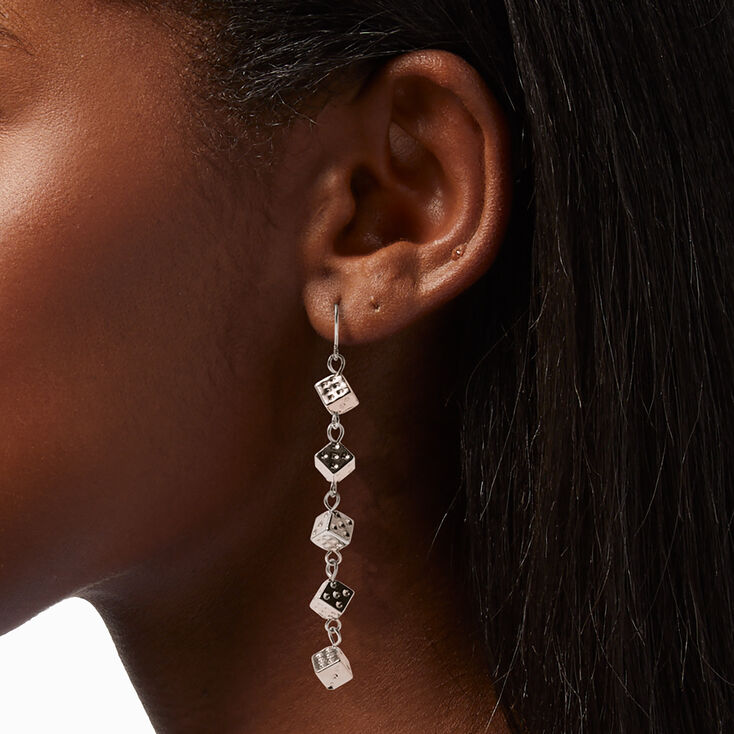 Silver 3&quot; Linear Dice Drop Earrings,