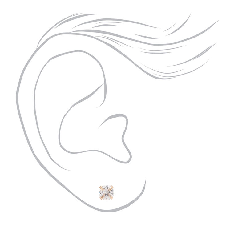 Rose Gold Cubic Zirconia Round Magnetic Stud Earrings - 5MM,