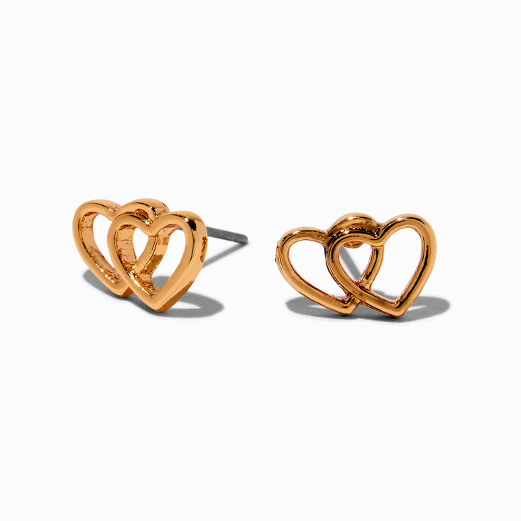 Gold-tone Double Heart Stud Earrings,