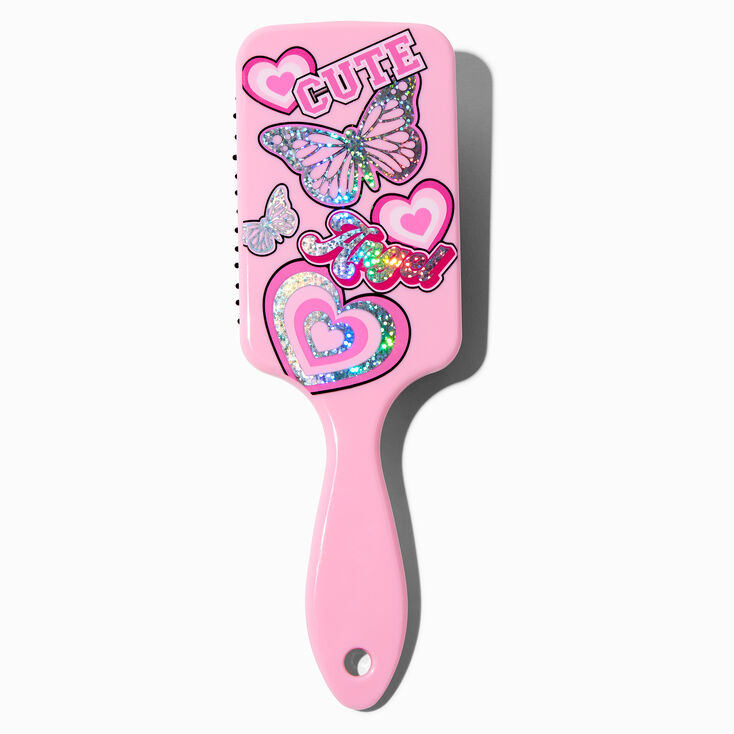 Brosse &agrave; cheveux plate papillon Y2K rose,