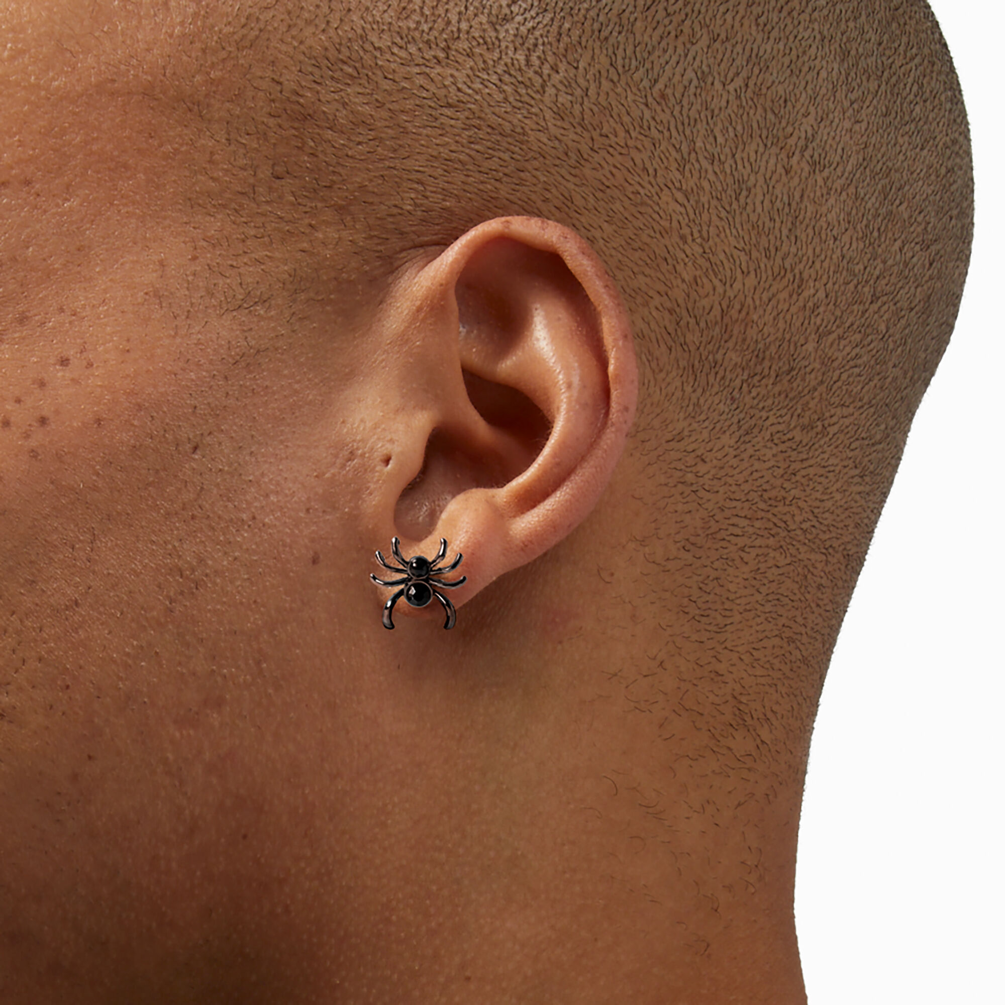 Black Gemstone Spider Stud Earrings,