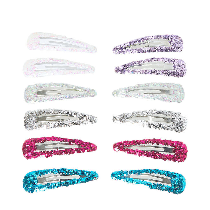 Glitter Princess Snap Hair Clips - 12 Pack,