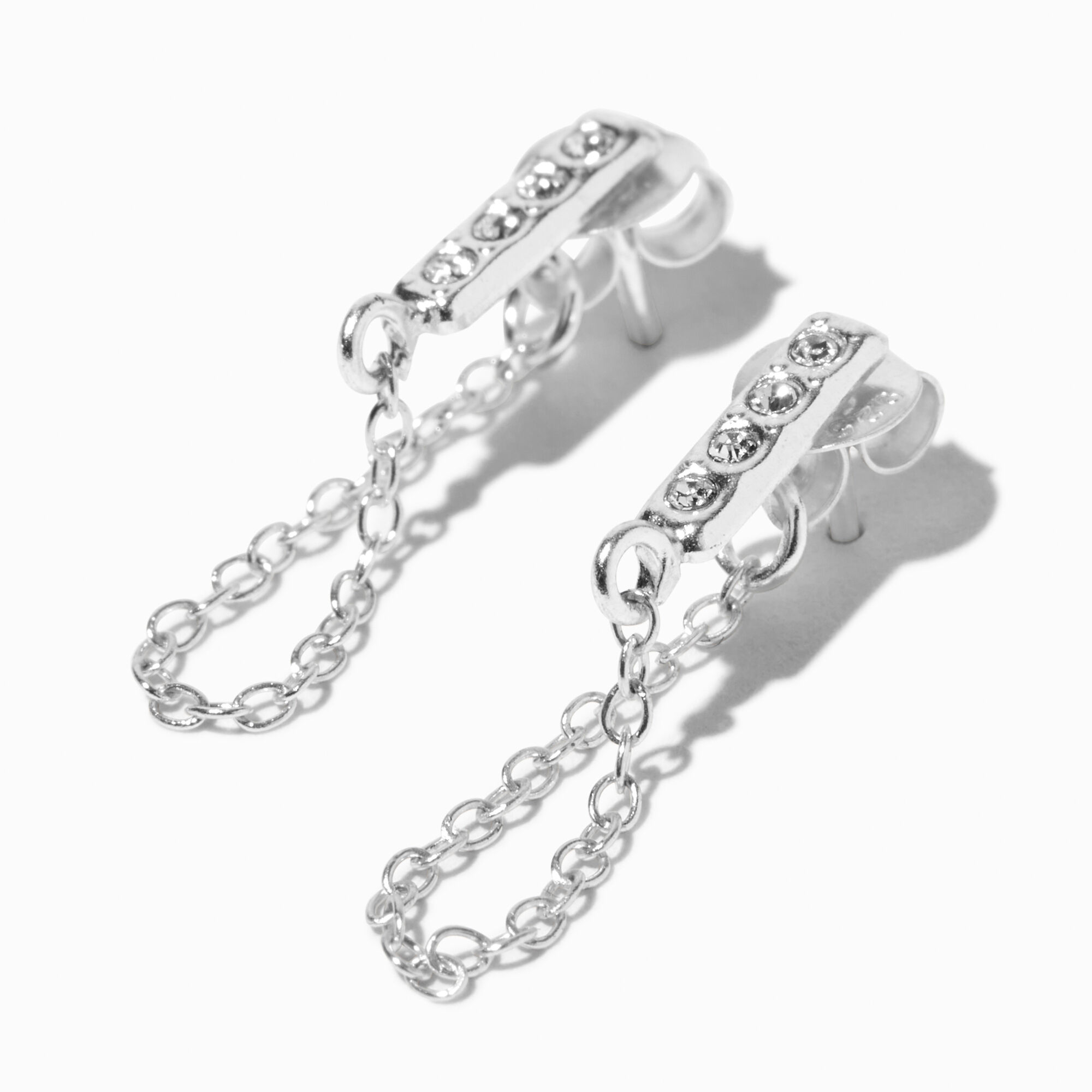 View Claires Crystal Bar Chain Stud Earrings Silver information