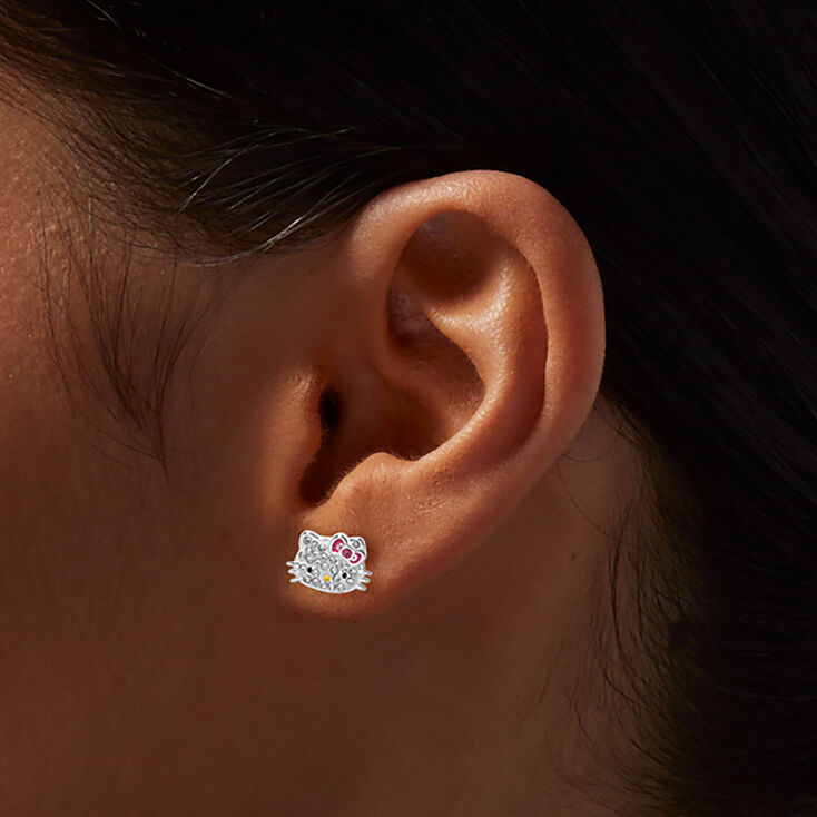 Sterling Silver Hello Kitty&reg; Pav&eacute; Crystal Stud Earrings,