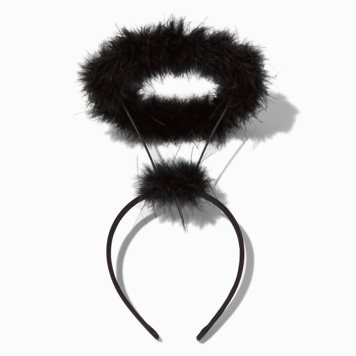 Serre-t&ecirc;te halo ange &agrave; plumes noir,