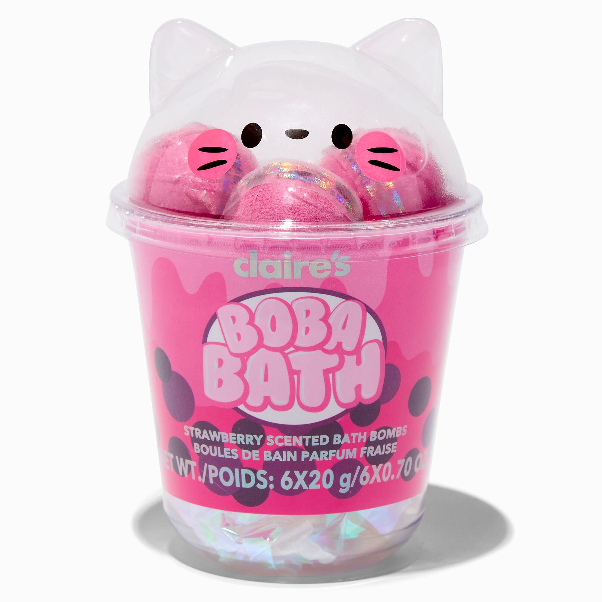 View Claires Cat Strawberry Boba Bath Bomb Set 6 Pack Pink information