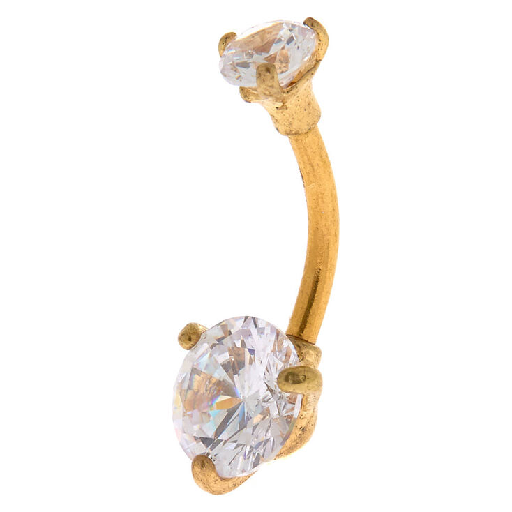 Gold 14G Round Stone Belly Ring,
