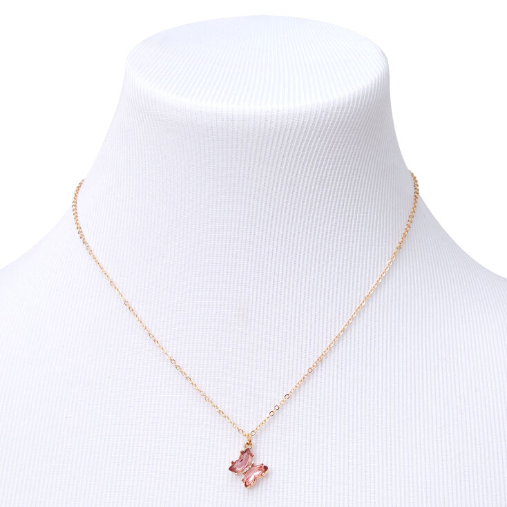 Butterfly Birthstone 16&quot; Gold Pendant Necklace - February,