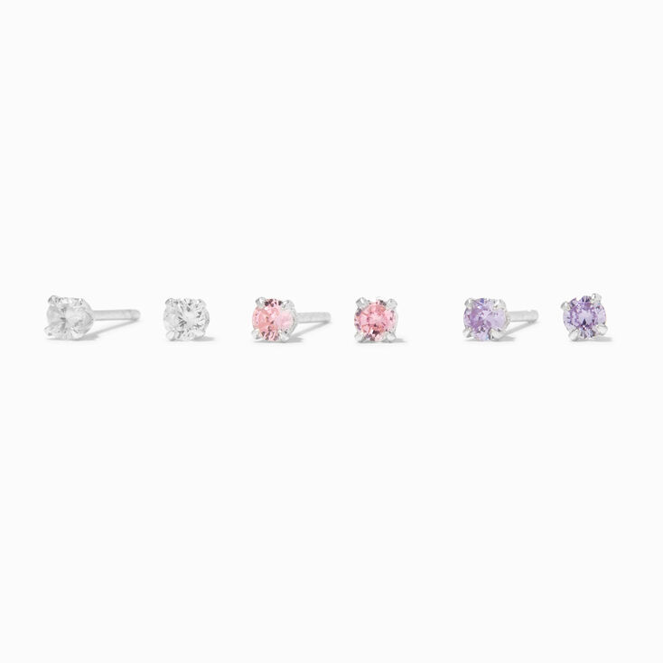 C LUXE by Claire&#39;s Sterling Silver Cubic Zirconia Round Stud Earrings - 3 Pack,