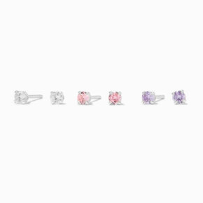 C LUXE by Claire&#39;s Sterling Silver Cubic Zirconia Round Stud Earrings - 3 Pack,